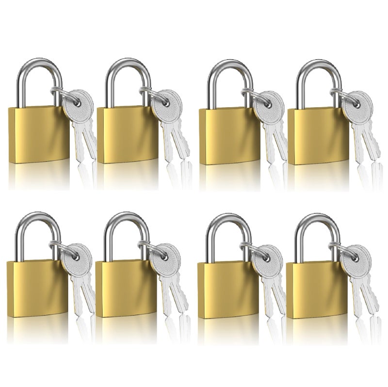 XFJSAK 8 Pcs Small Keyed Padlocks, 32mm, Gold, Compact, D Shape, Hardened Alloy, Securing Luggage, Gym Lockers - Image 1